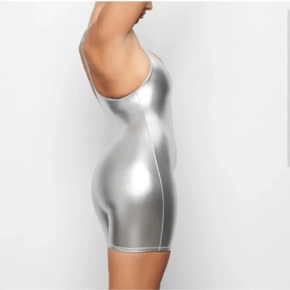 SKIMS NWT Metallic Swim Romper - Nickel - Picture 2 of 4